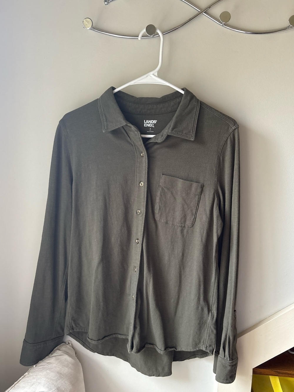 Lands' End Olive Long-Sleeve Button-Front Shirt